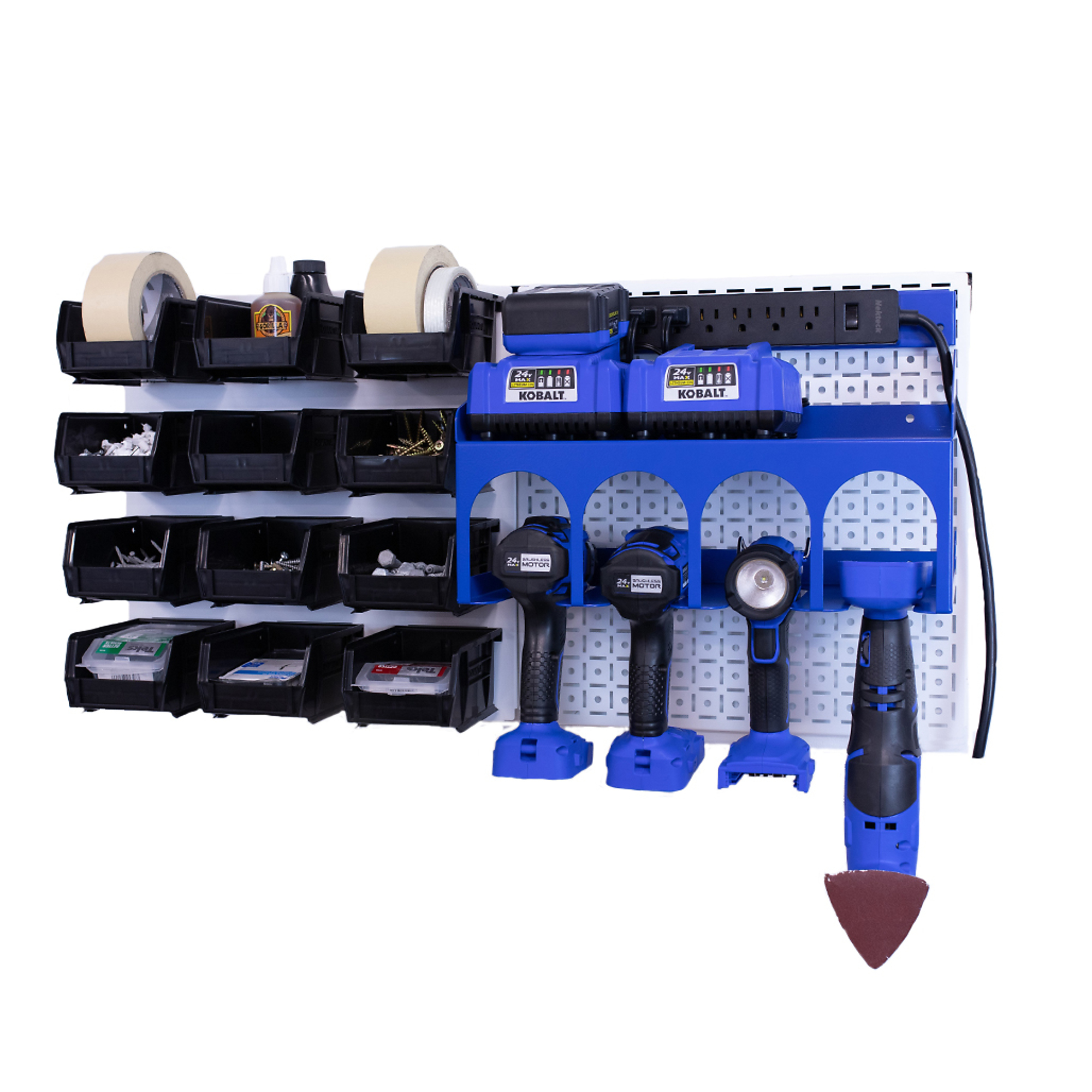 OmniWall Metal Pegboard Storage Kit - 16in. x 16in., 12 Quantum Bins, Galvanized Steel, Model# CGS-KIT-PST